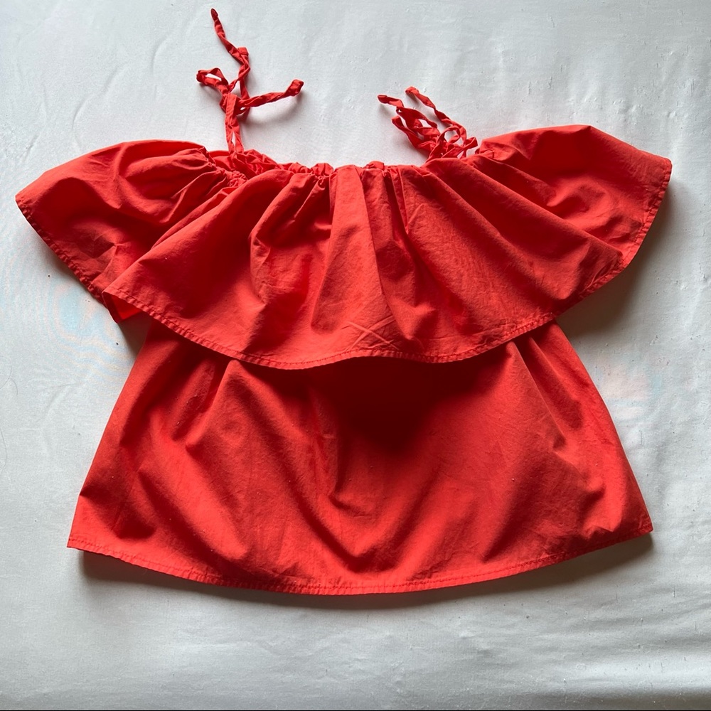 Pull&Bear Orange Off the Shoulder Poplin Top